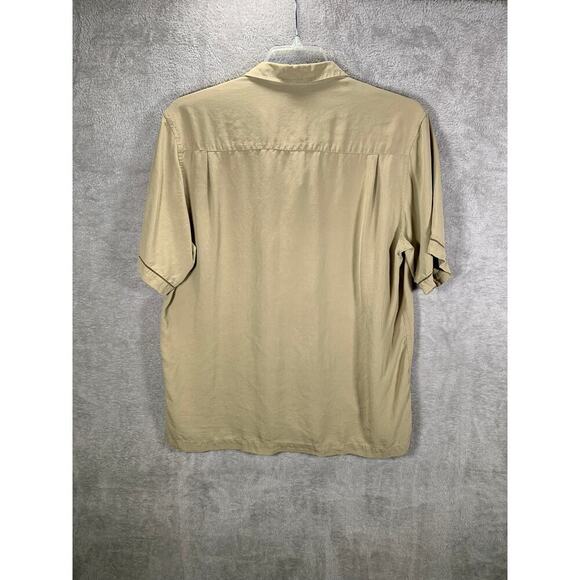 A[X]IST Shirt Men's Large Tan 100% Silk Button-Up Short Sleeve Washable - Picture 2 of 11